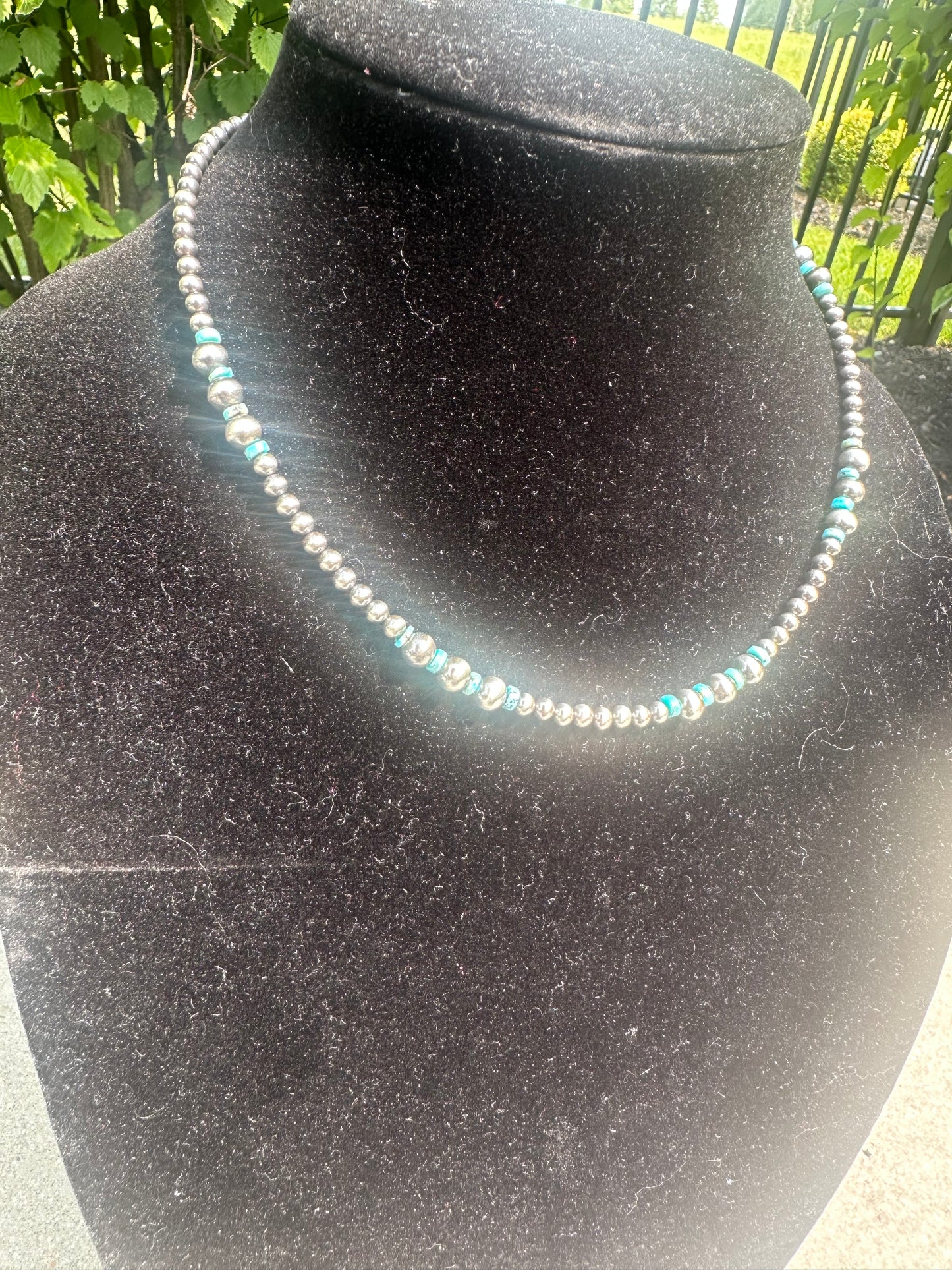 4-6mm graduated navajo style + kingman turquoise necklace