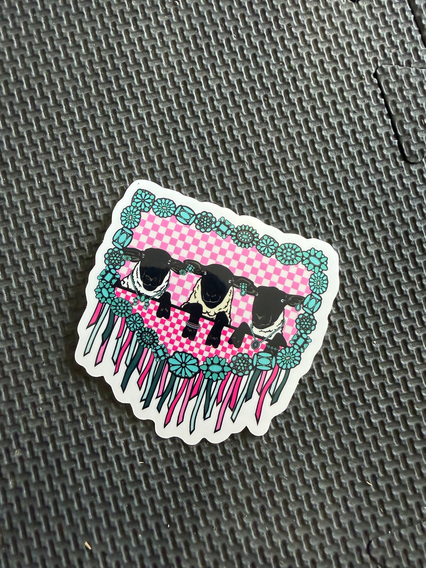 turquoise framed sheep - livestock die cut sticker