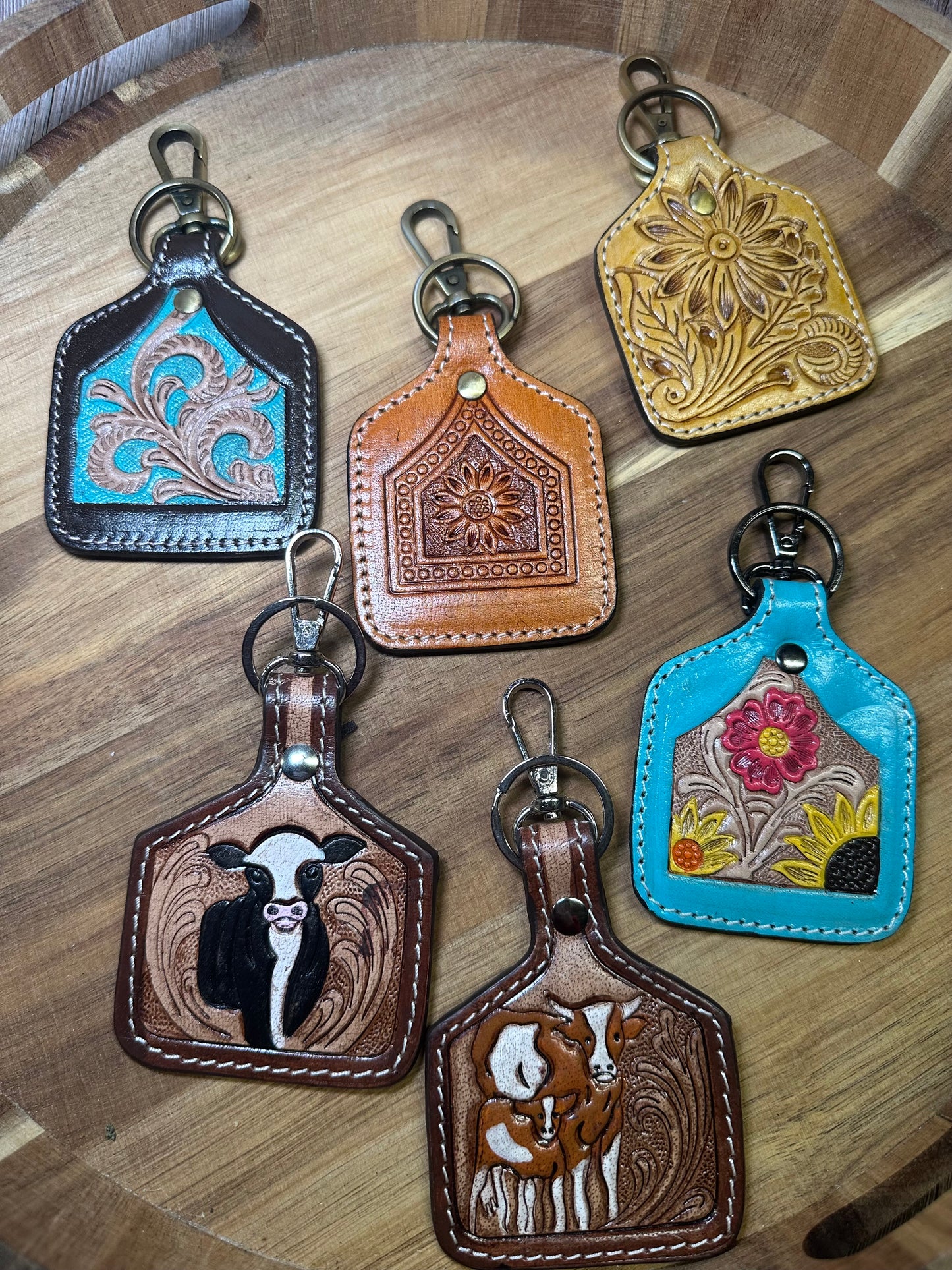 Western Genuine Leather Ear Tag Keychain