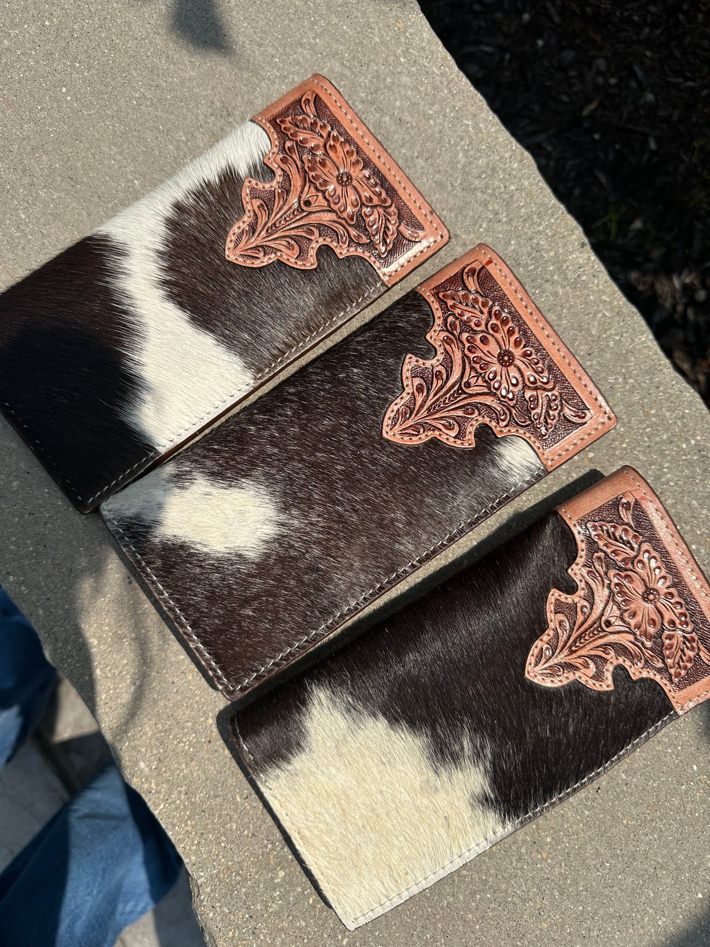 Hand Tooled Leather Detail / cowhide Long Bifold Wallet