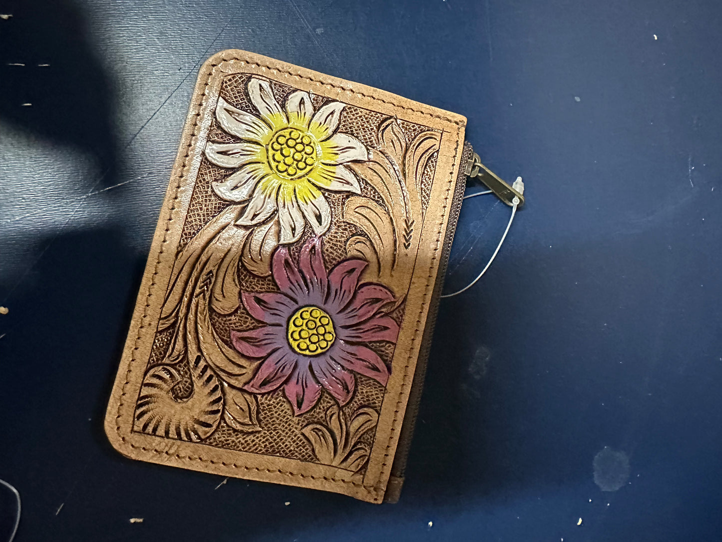Western Tooled Genuine Leather Coin Pouch