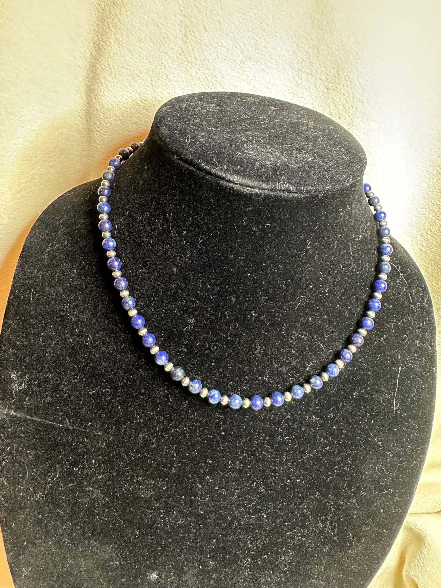 4mm sterling silver x 6mm blue lapis necklace