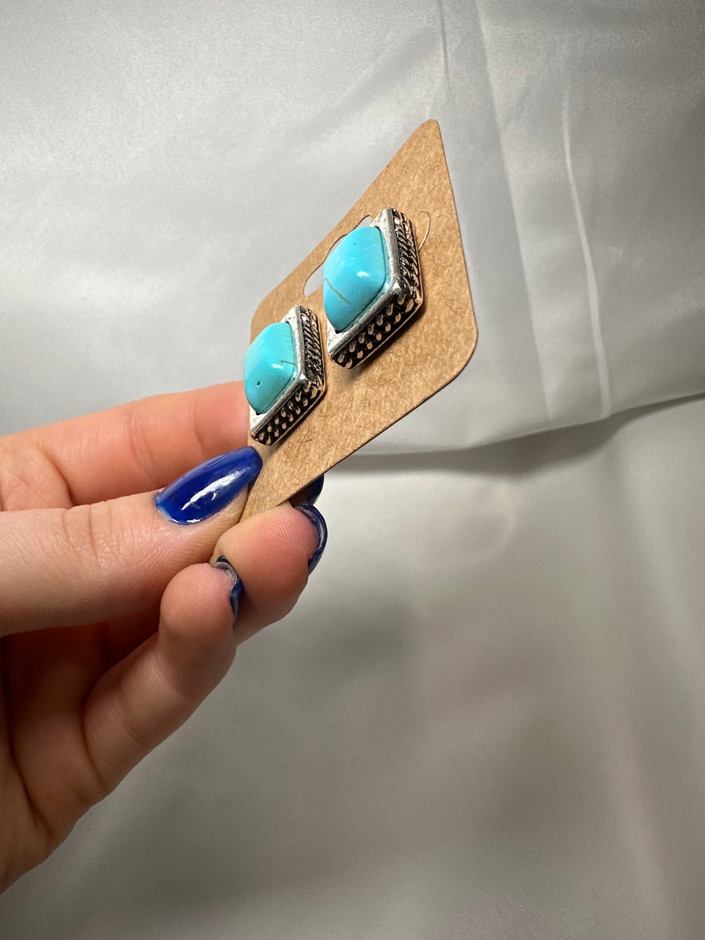 Small Rectangle Turquoise Stone Stud Earrings