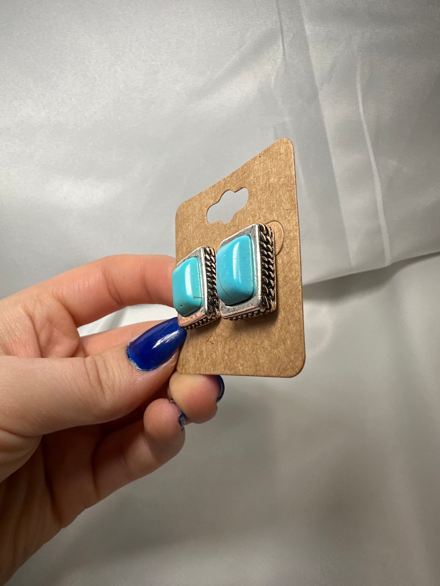 Small Rectangle Turquoise Stone Stud Earrings