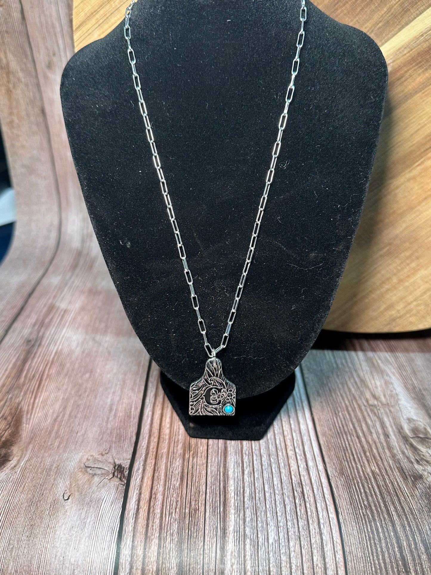 Initial Ear Tag Necklace