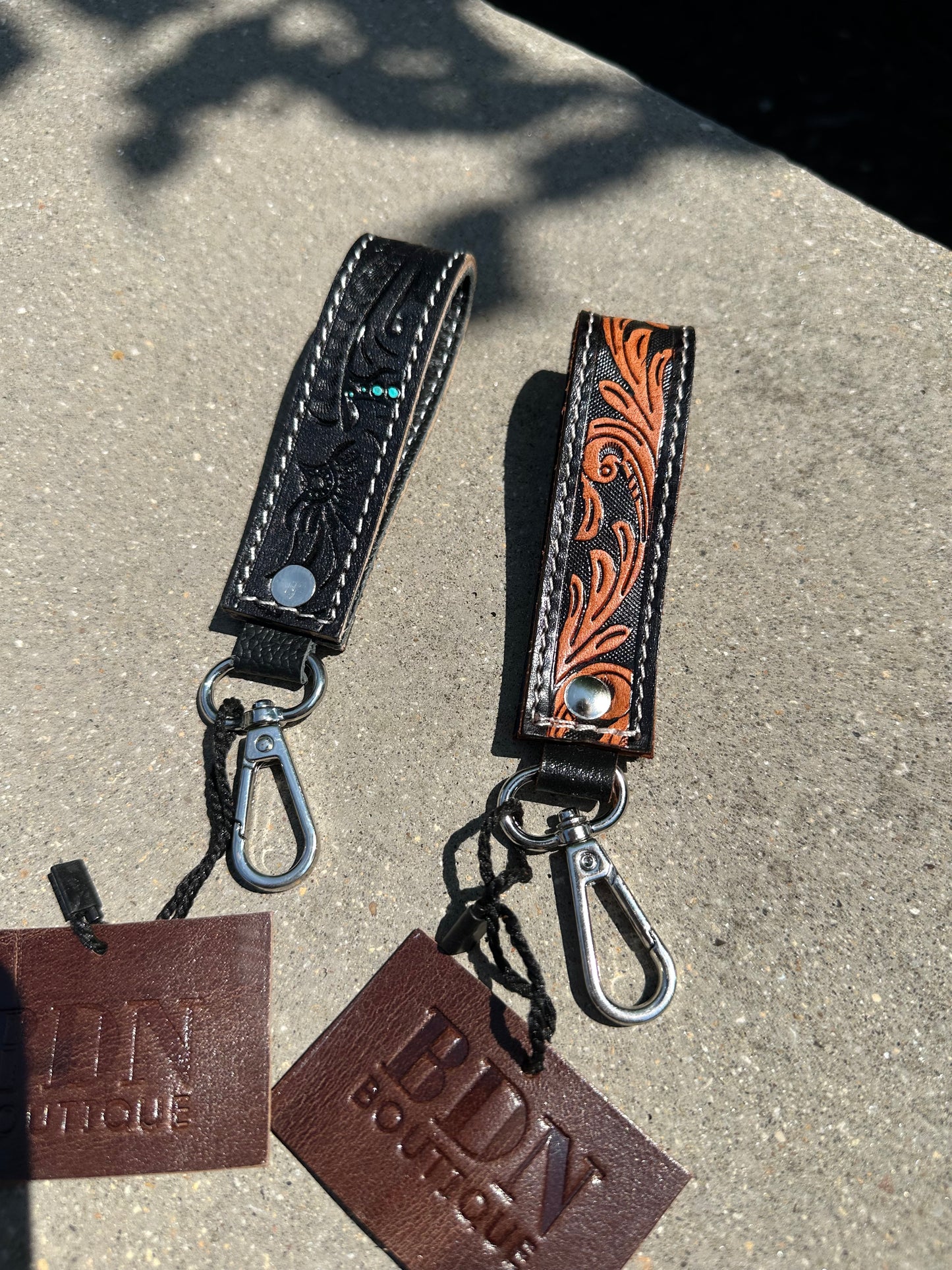 Tooled Leather Keychain - mini