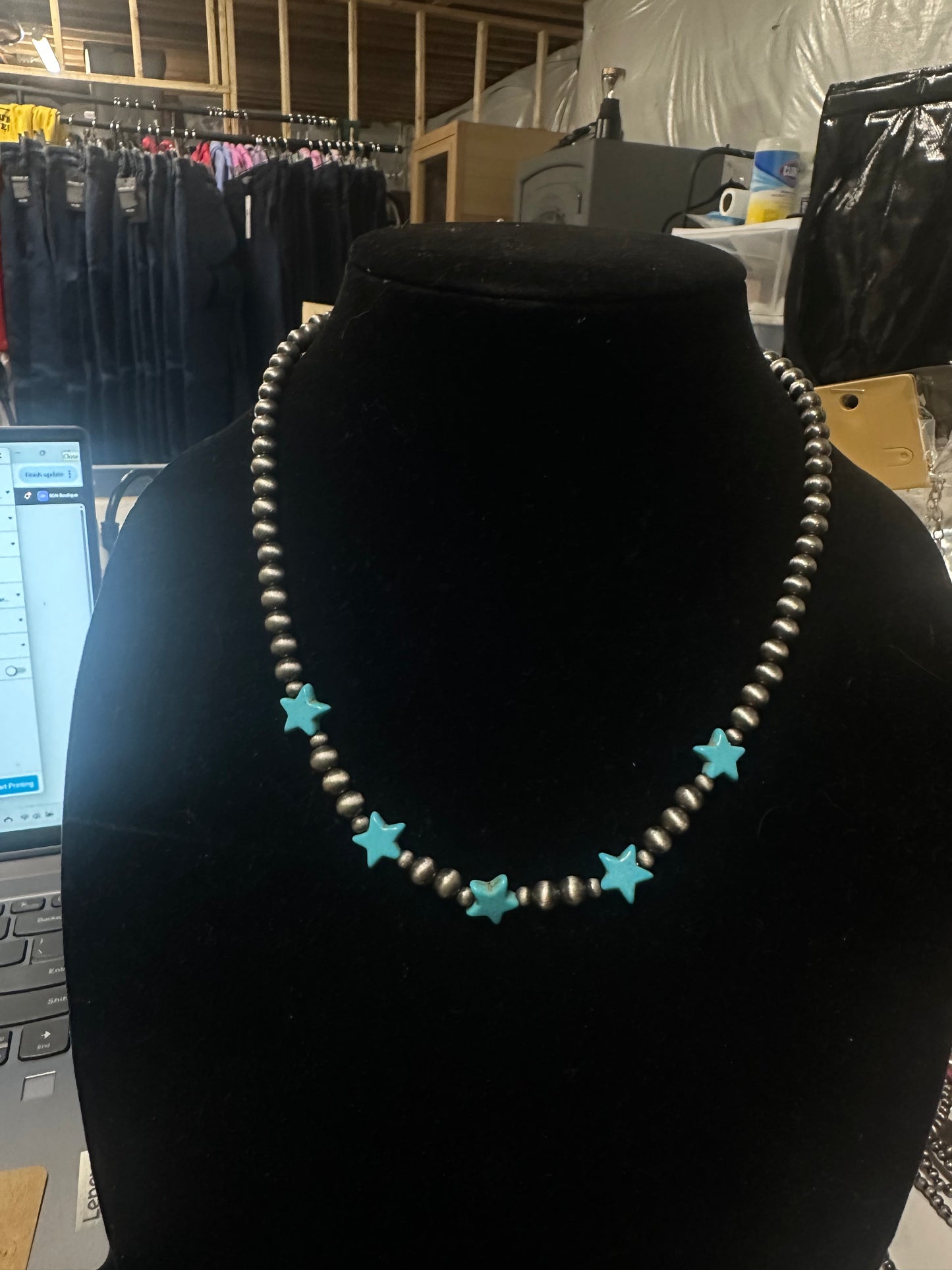 Navajo Style Pearl star necklace