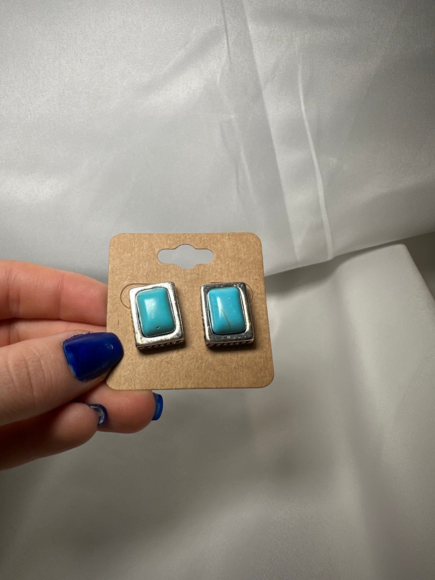 Small Rectangle Turquoise Stone Stud Earrings
