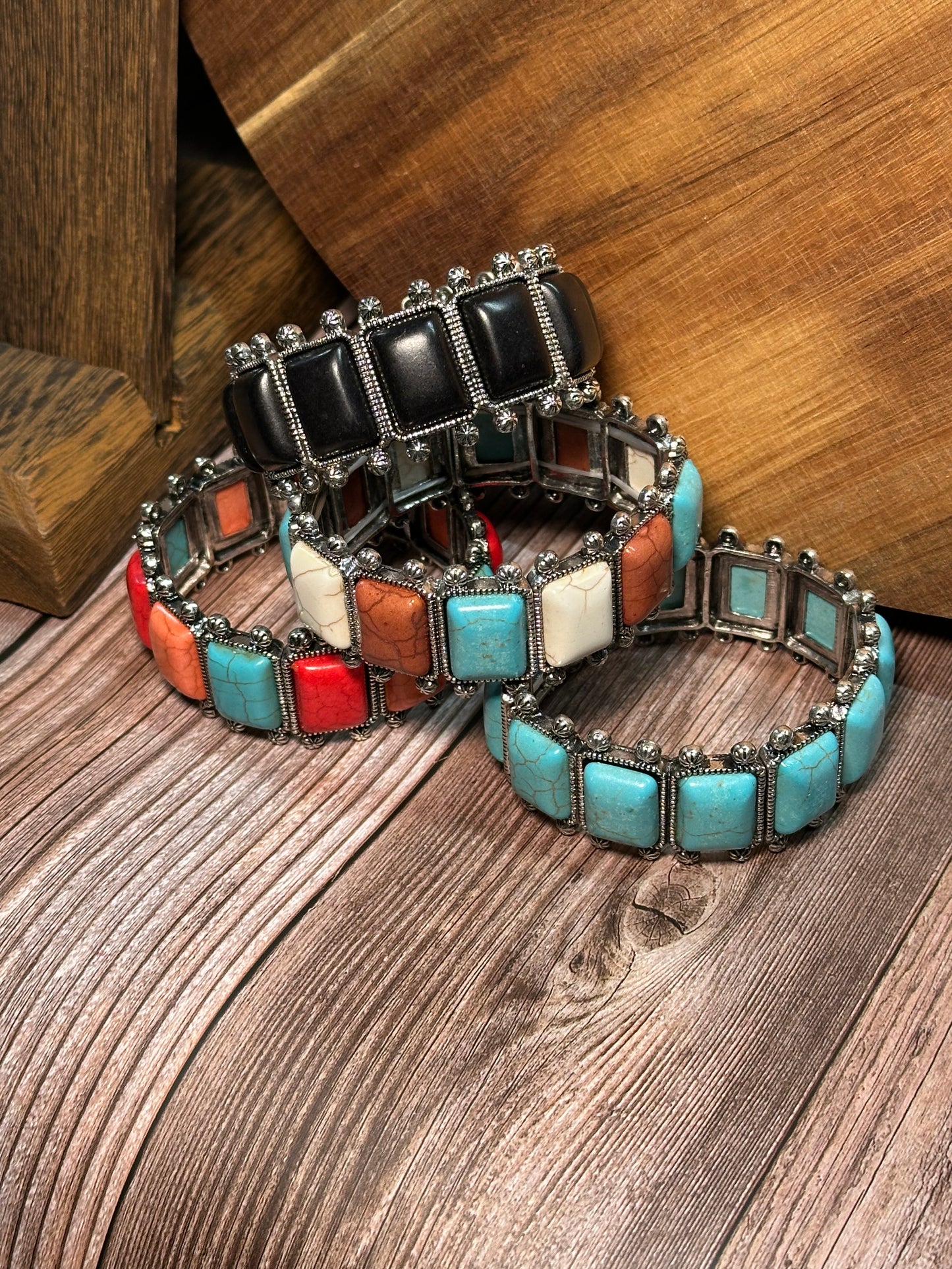 Western Rectangle Stone Double Stretch Bracelet