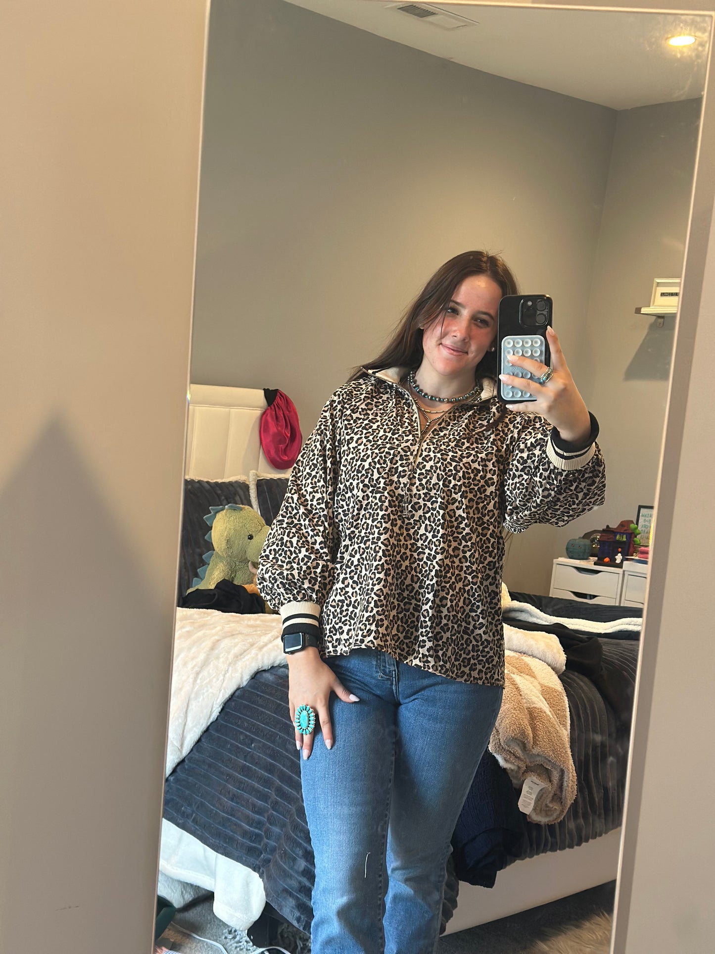 Leopard Print Long Sleeve Quarter Zip