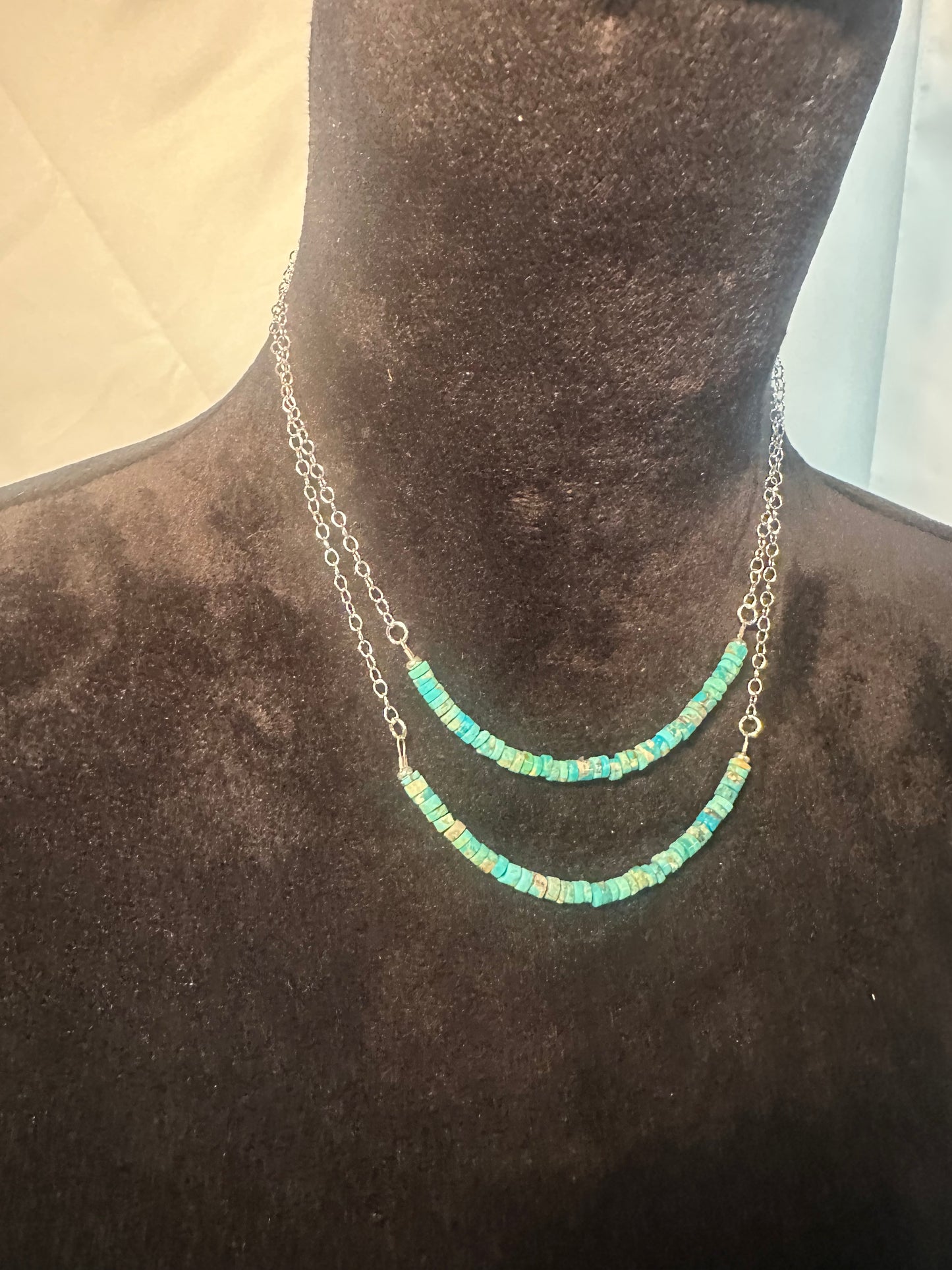 Kingman Heishi Turuoise Sterling Silver Chain Necklace