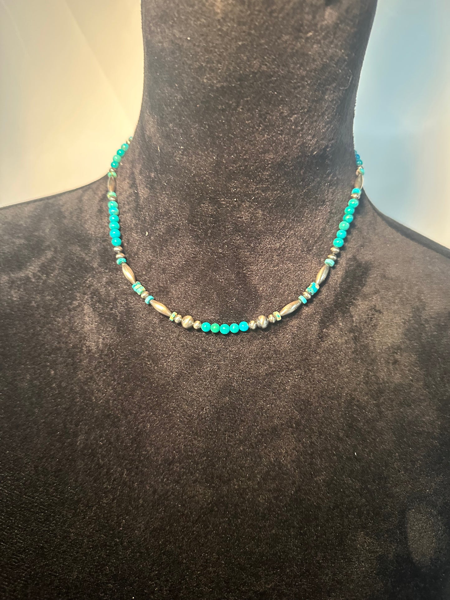 Kingman Turquoise Torpedo Sterling silver pearl Necklace