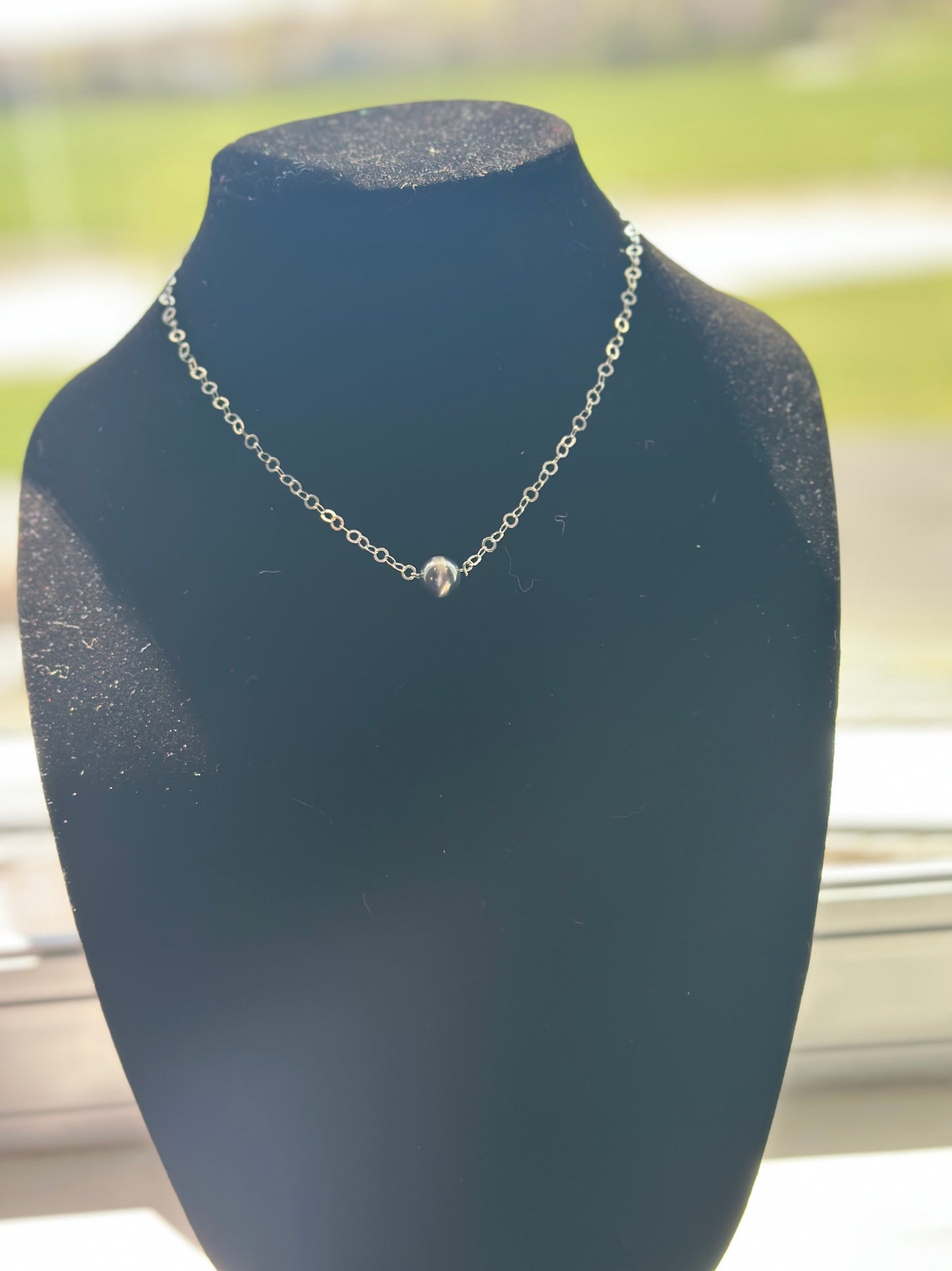 Single Sterling silver beaded chain necklace - navajo inspired pearls