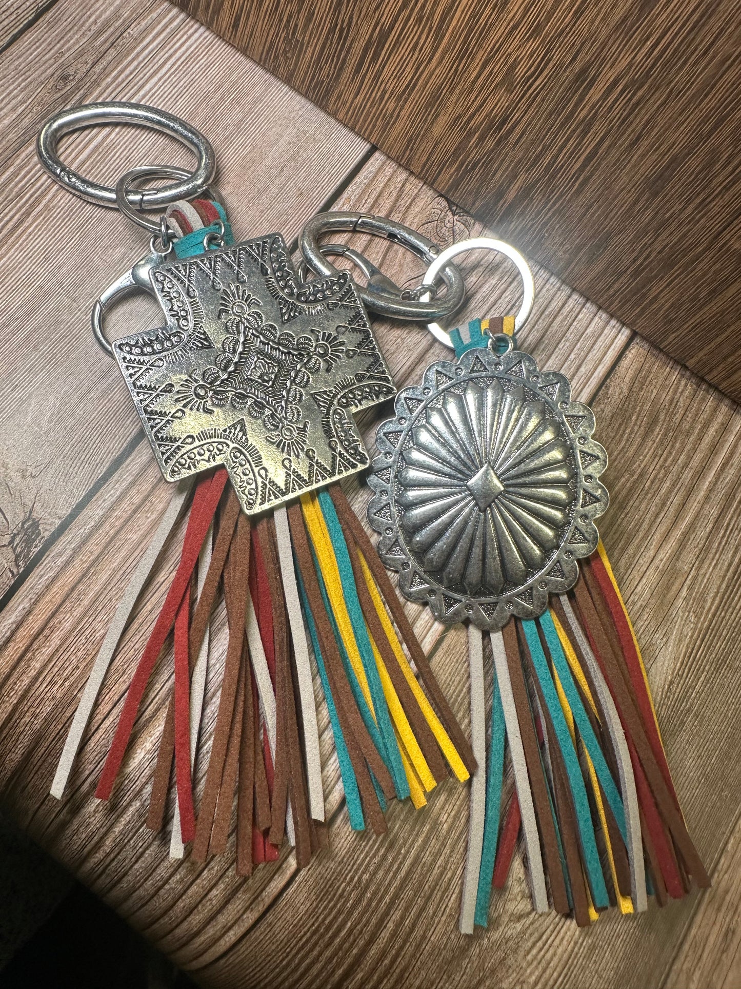 Western Silver Pendant Tassel Keychain