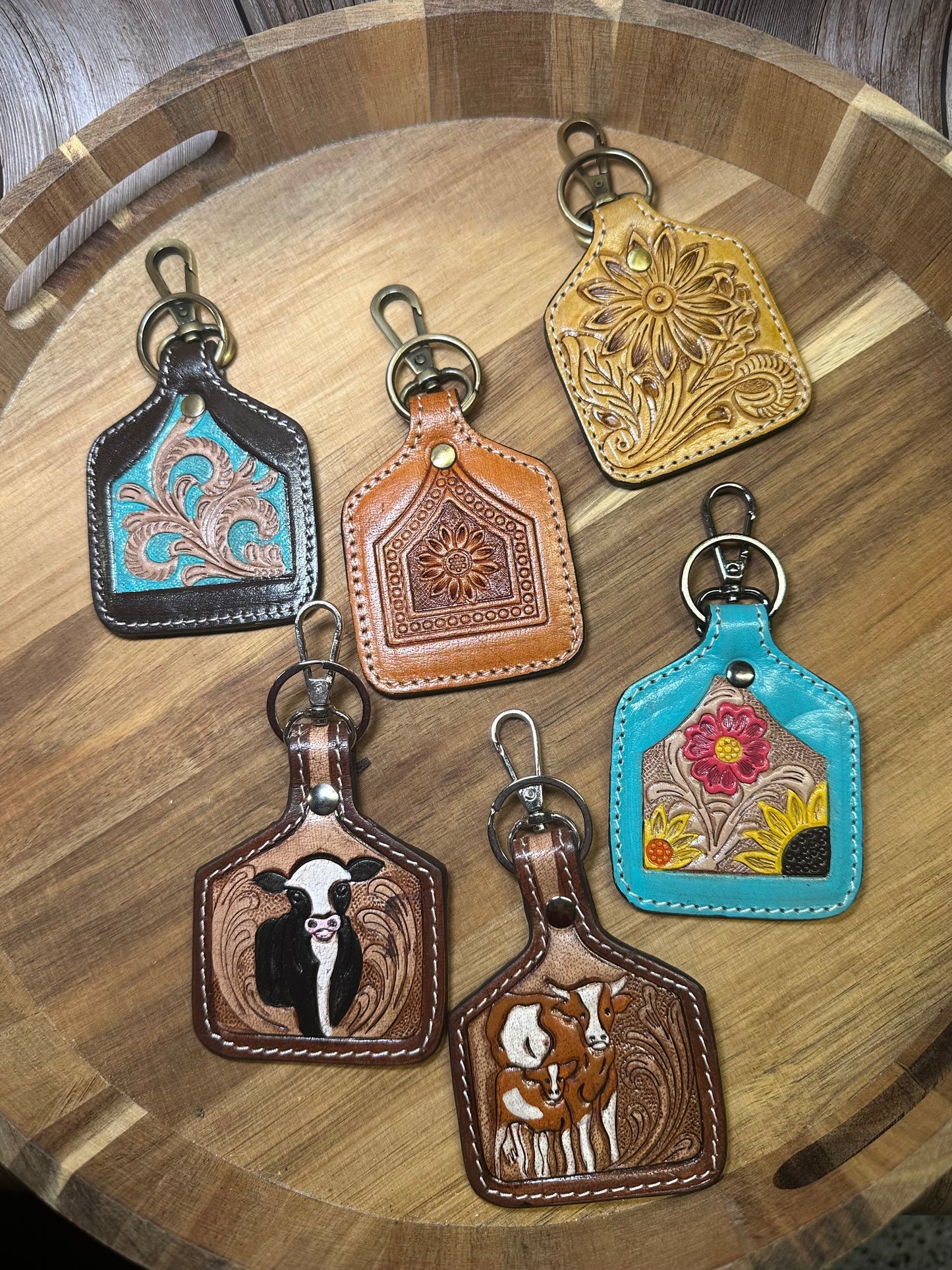 Western Genuine Leather Ear Tag Keychain