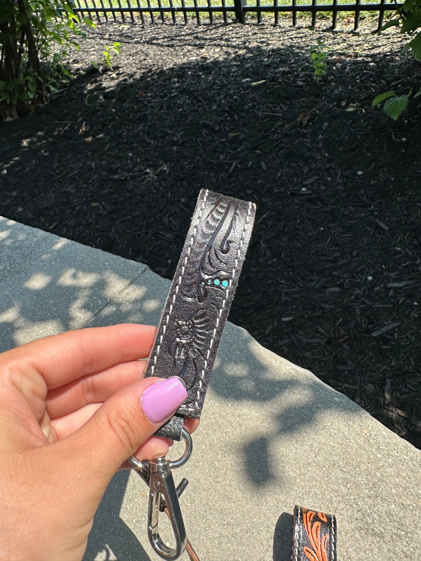 Tooled Leather Keychain - mini