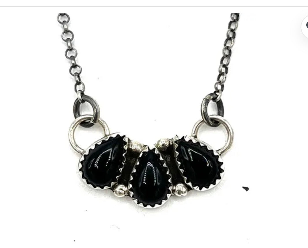 Navajo Handmade Black Onyx Necklace - Myra Benally