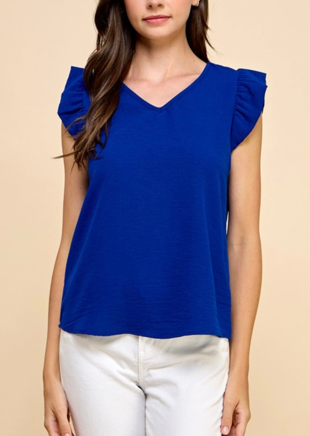 Royal Blue Ruffled V Neck Top