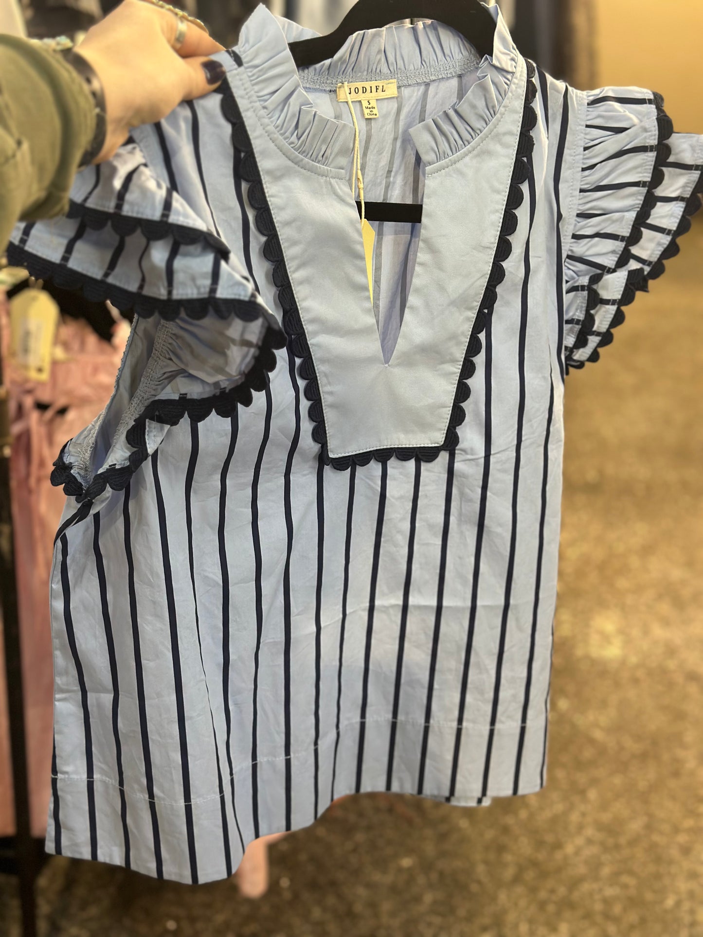 Layered ruffle cap sleeves stripe top