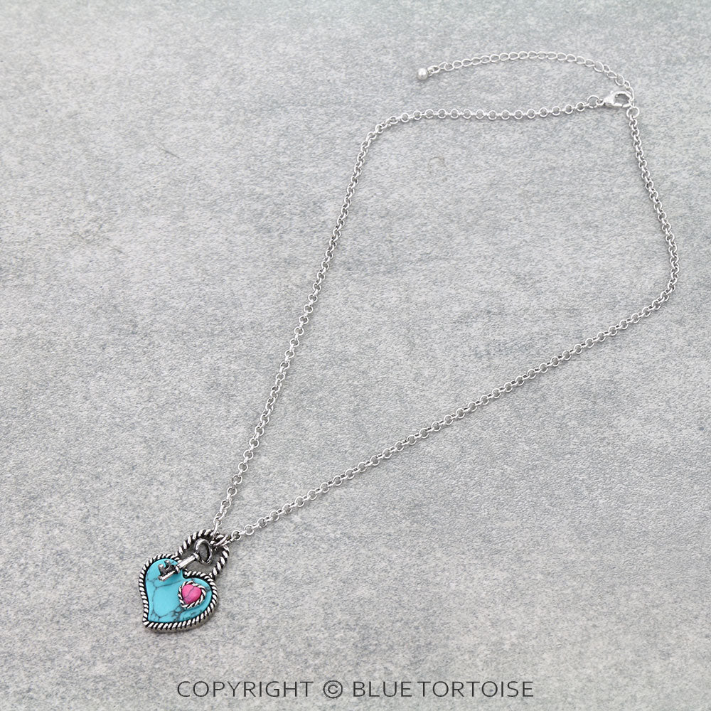 Western Heart Stone Lock Necklace