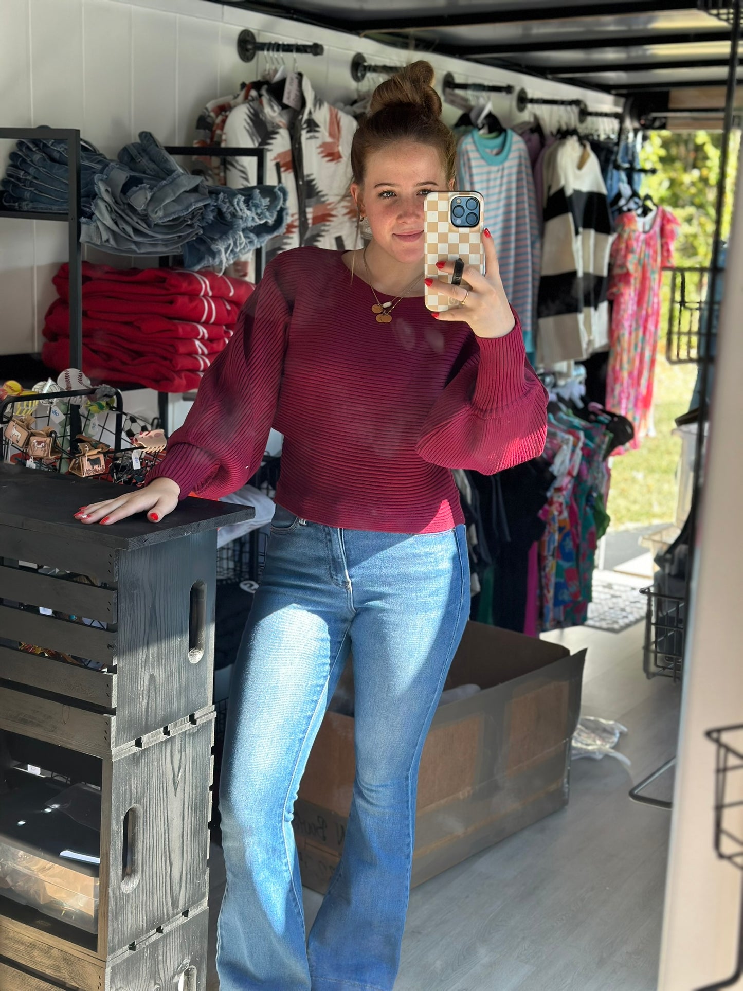 Boat neck balloon sleeve sweater *3 COLORS