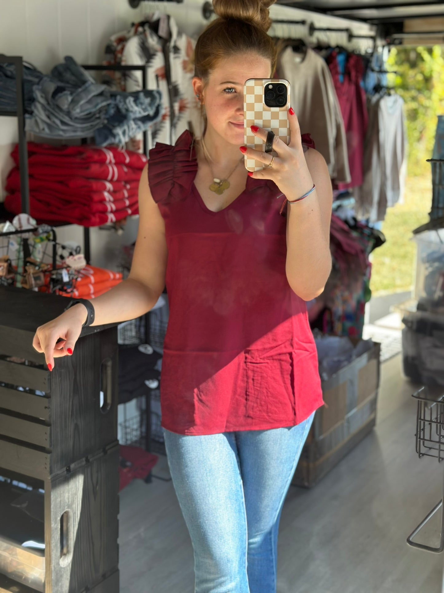 ruffle trim sleeveless top