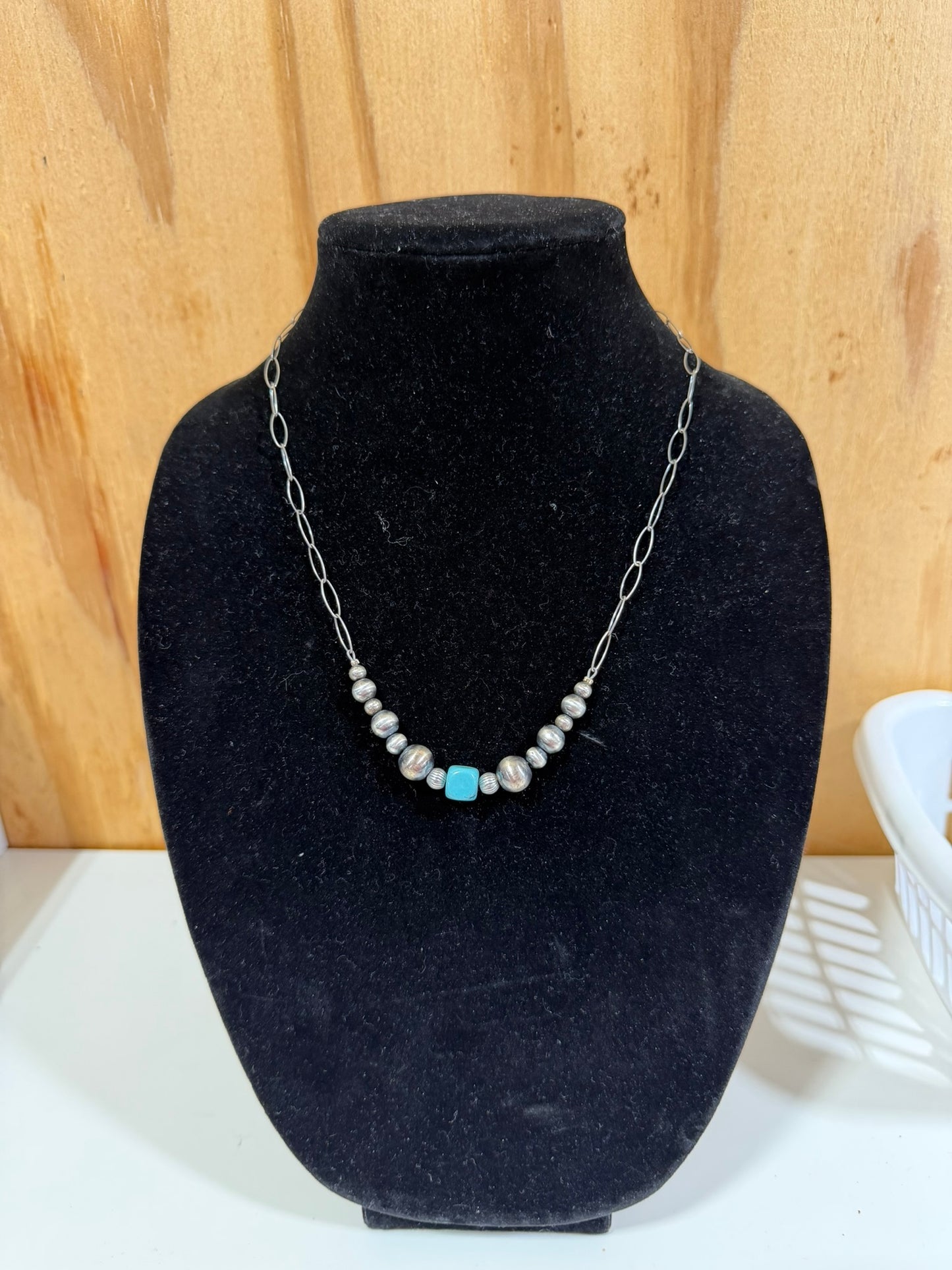 Handstrung Sterling Silver Sonoran Turquoise Necklace