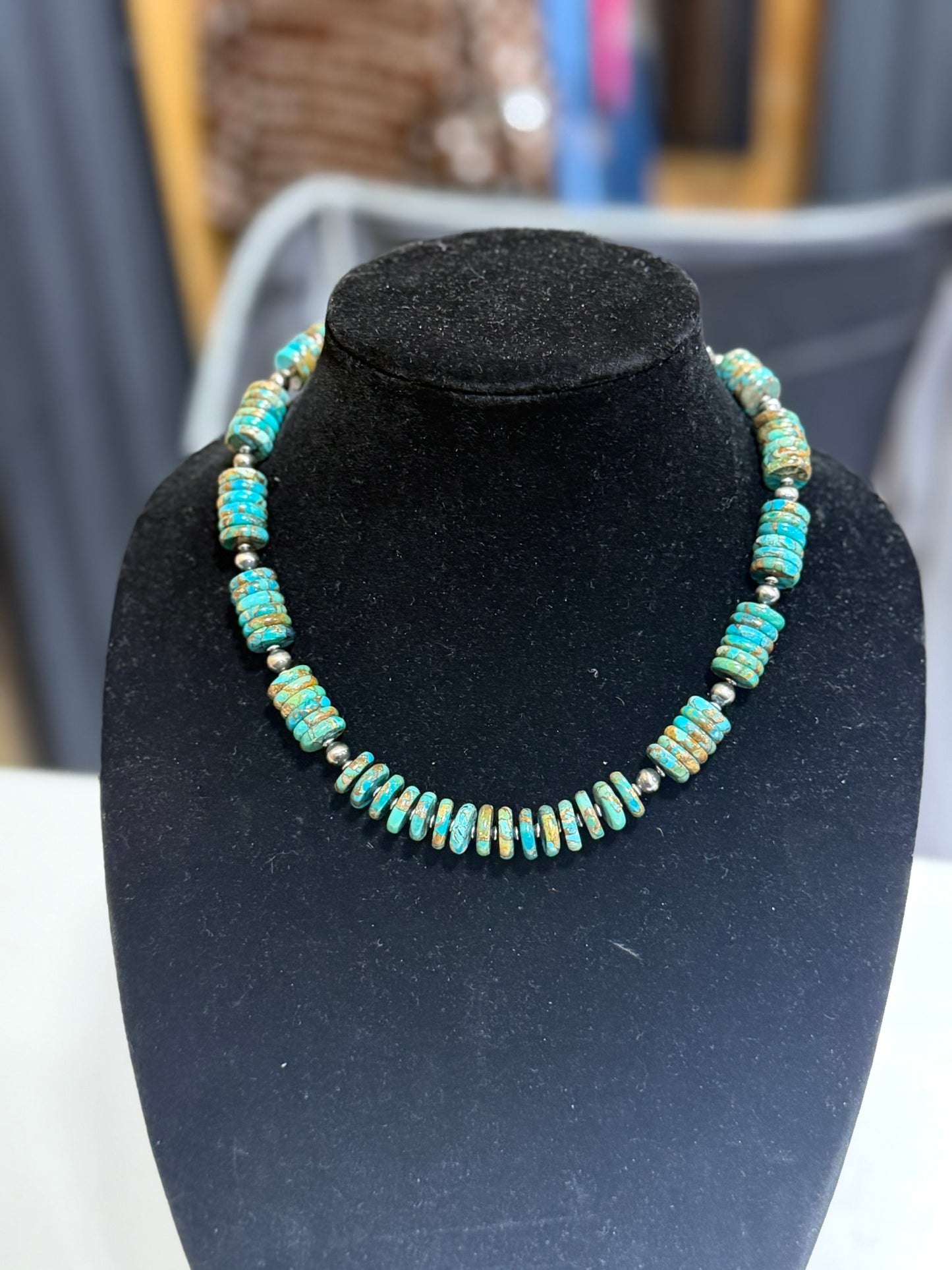 turquoise x bronze x sterling pearl necklace
