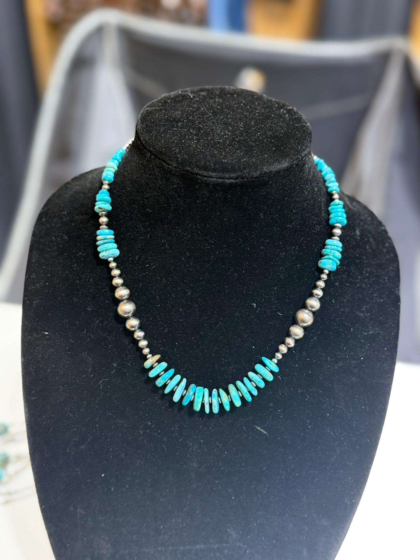 graduated kingman turquoise sterling silver necklace
