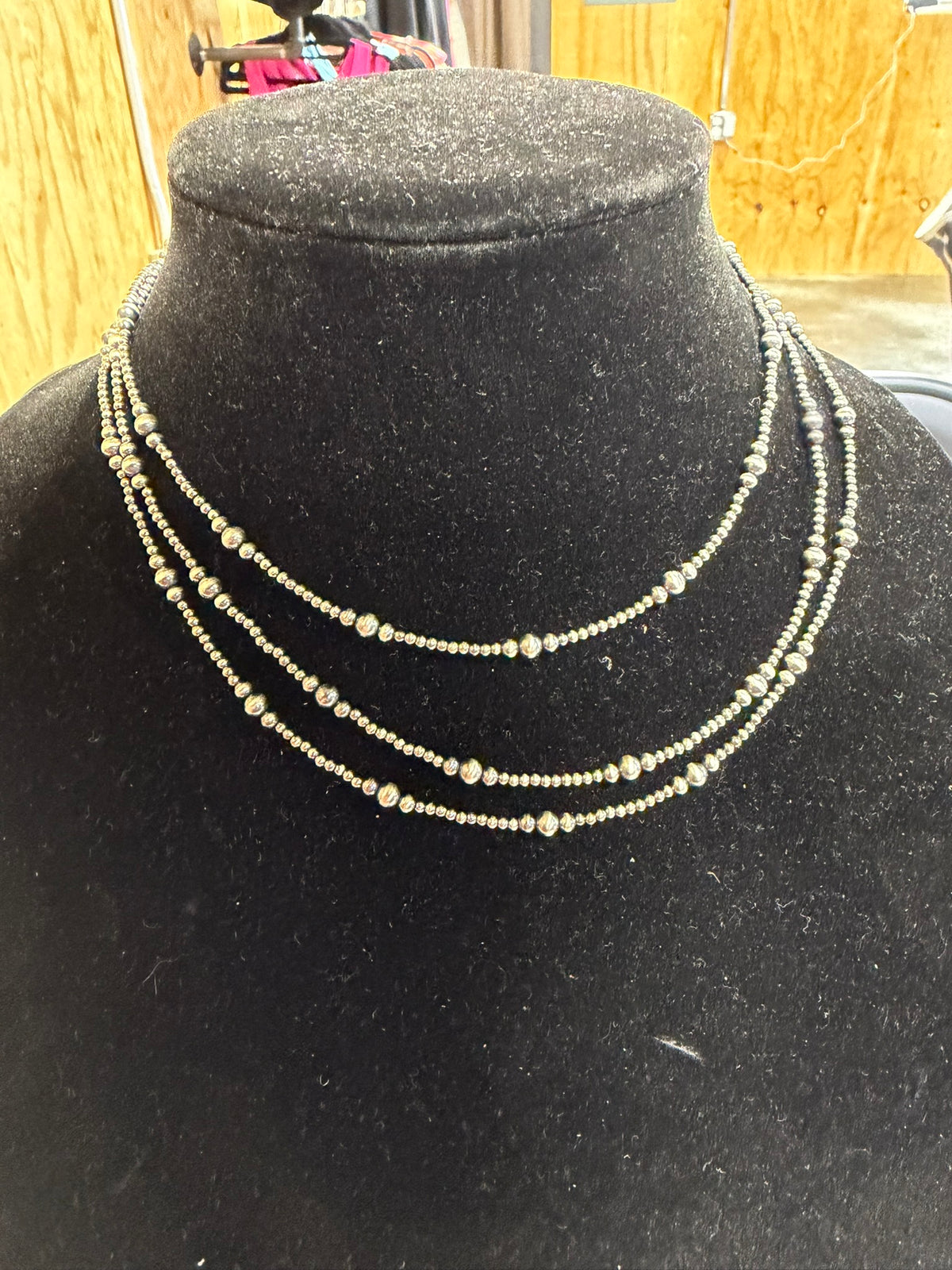 2-4mm sterling silver pearl graduated necklace