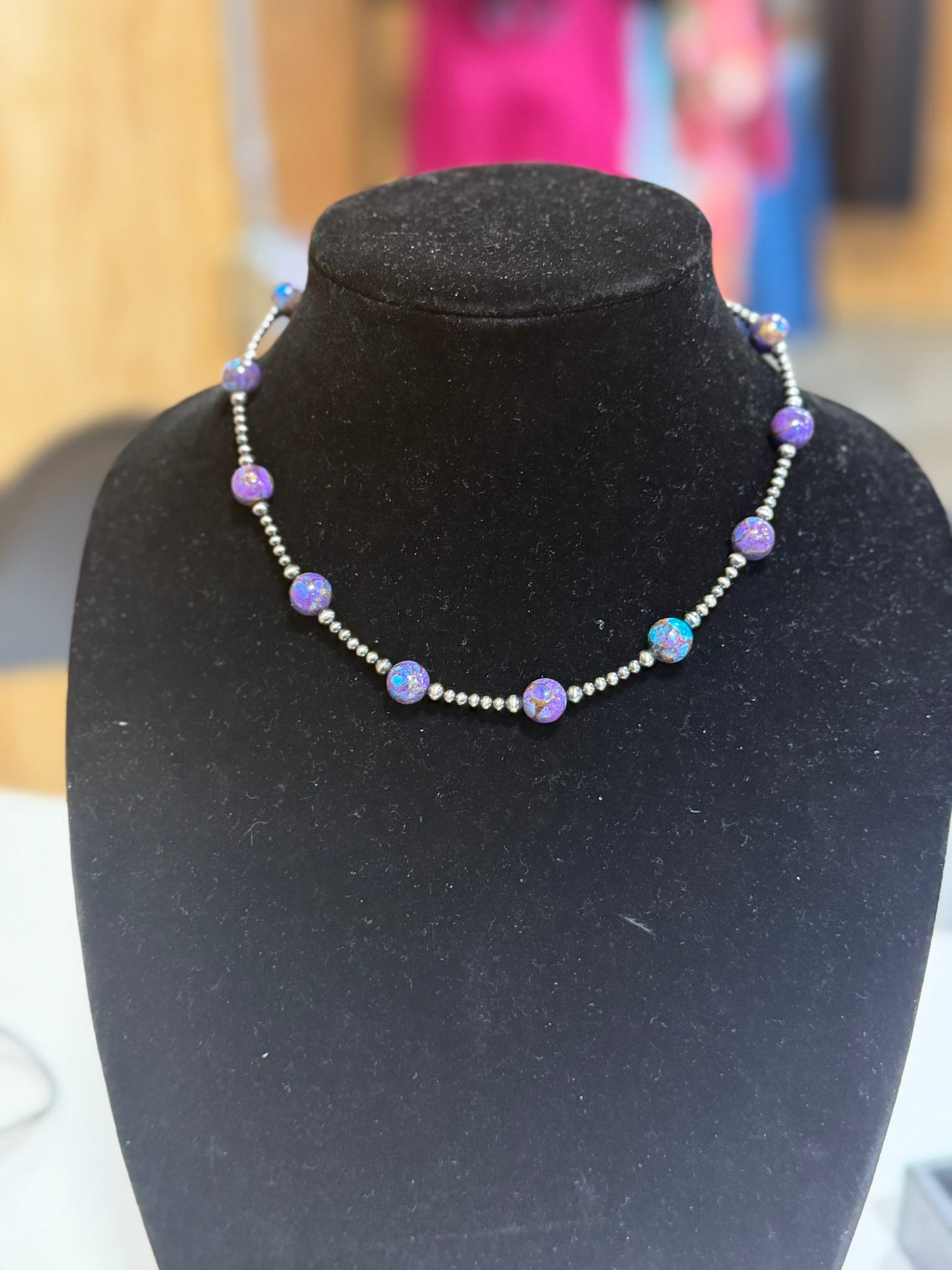 3-10mm sterling silver x Mohave Purple Spotted necklace