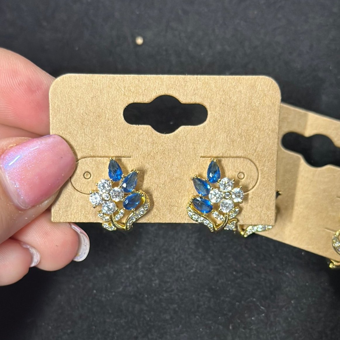 Gold Filled Flower Blue Teardrop CZ 13mm Huggie Earrings