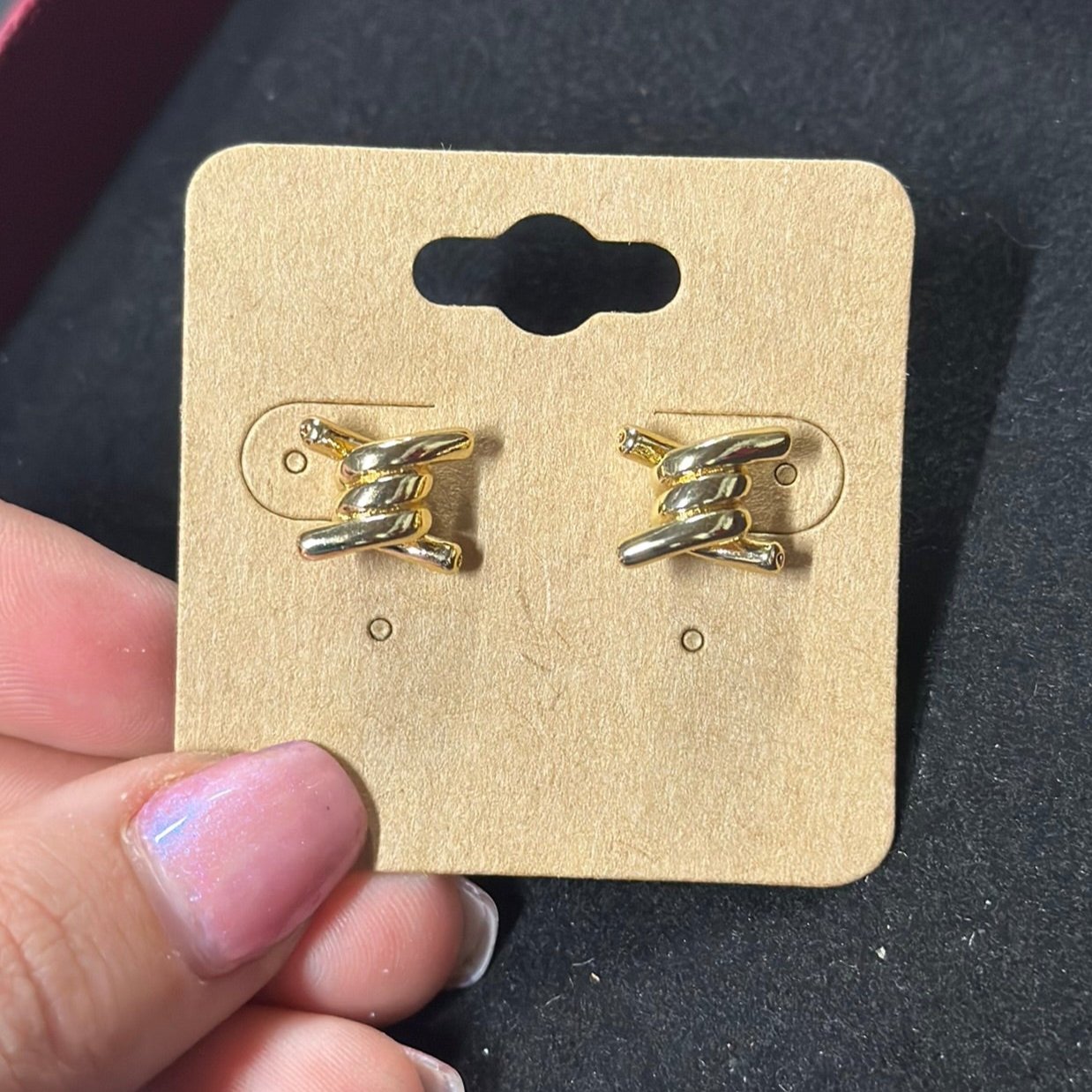 Gold Filled Twist Band Minimalist Stud Earrings | V539