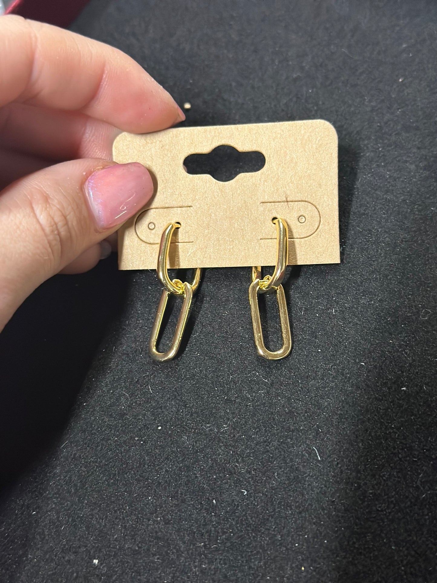 Gold Filled Oval Hoop Chunky Earrings With Dangle Link Chain Rectangular Hoop Earrings, Geometric Hoops T-295