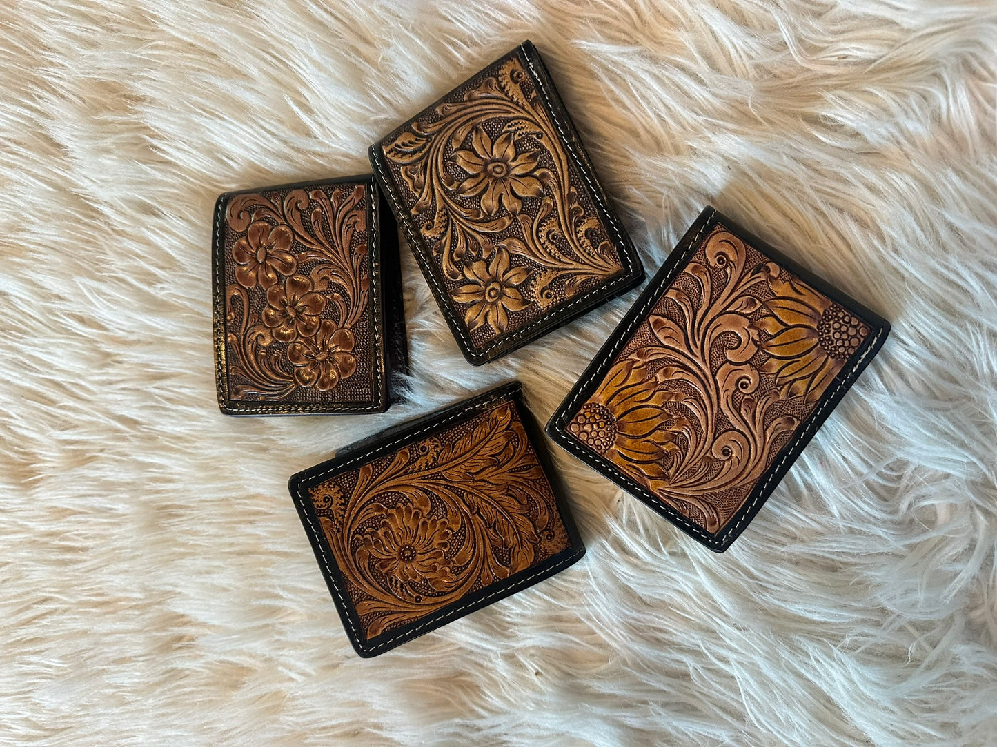 Hand Tooled Leather Bifold Short Mens Wallet