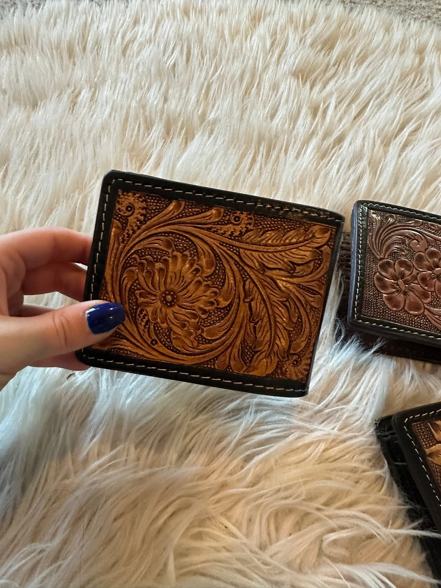 Hand Tooled Leather Bifold Short Mens Wallet