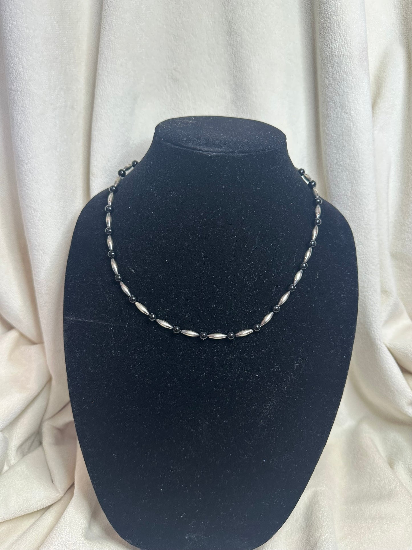 4mm sterling silver torpedo + 6mm black onyx necklace
