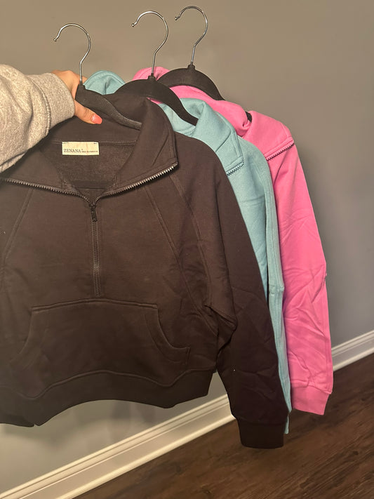 Fleece half zip kangaroo pocket sweatshirts *7 COLORS