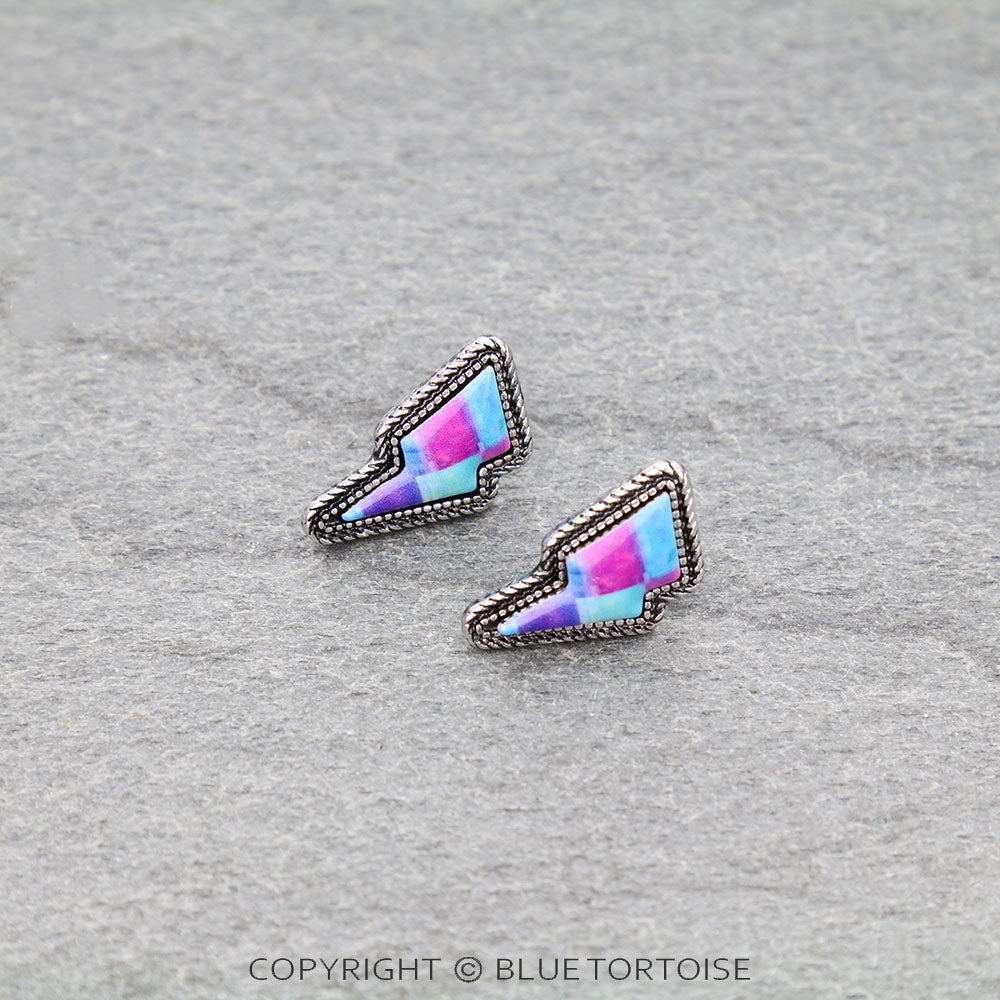 Western Checker Thunder Stud Earrings
