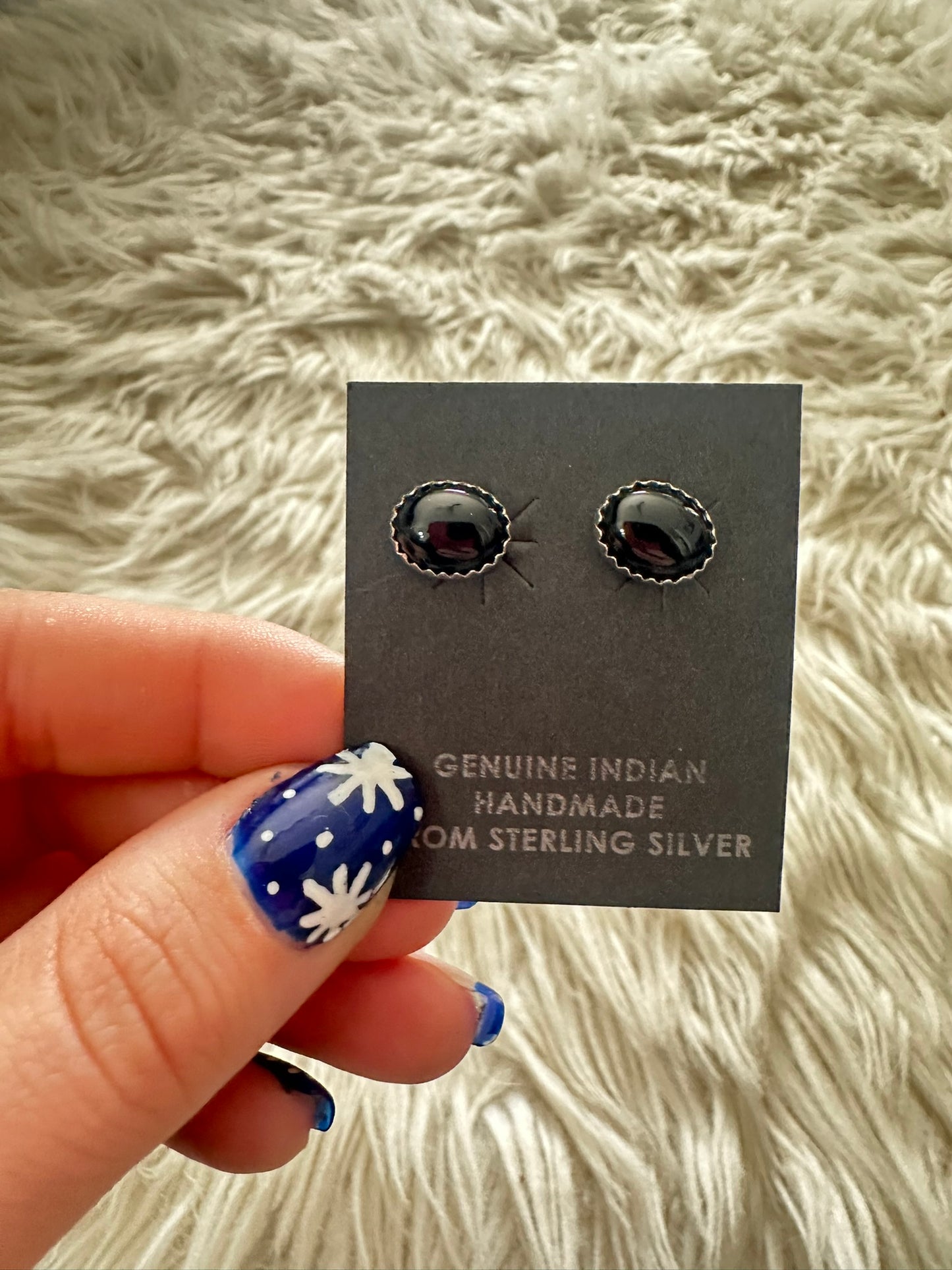 Black Onyx Sterling Silver oval Stud Earrings 0390