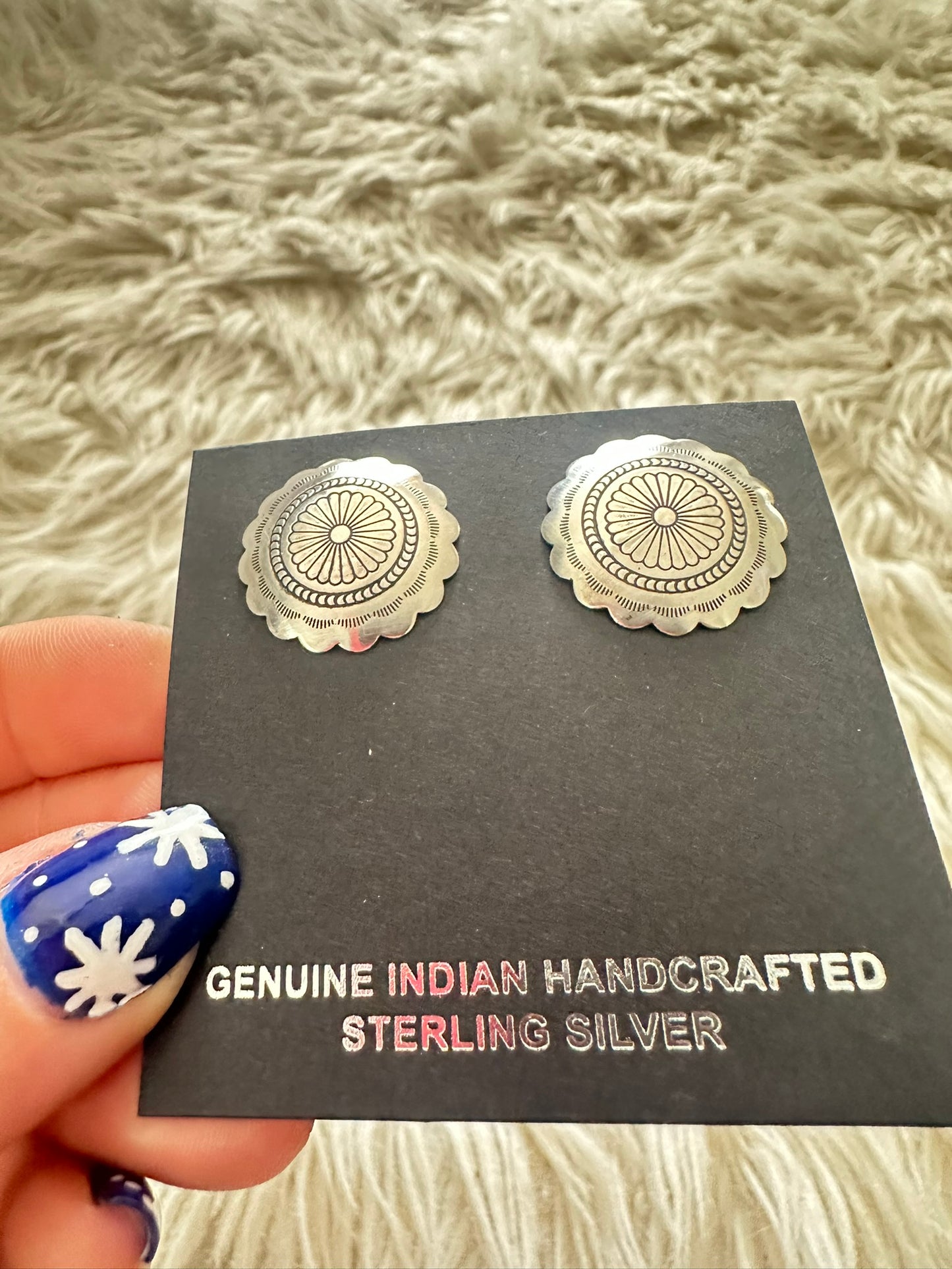Native American Silver Concho Earrings Sterling Post Studs 1817