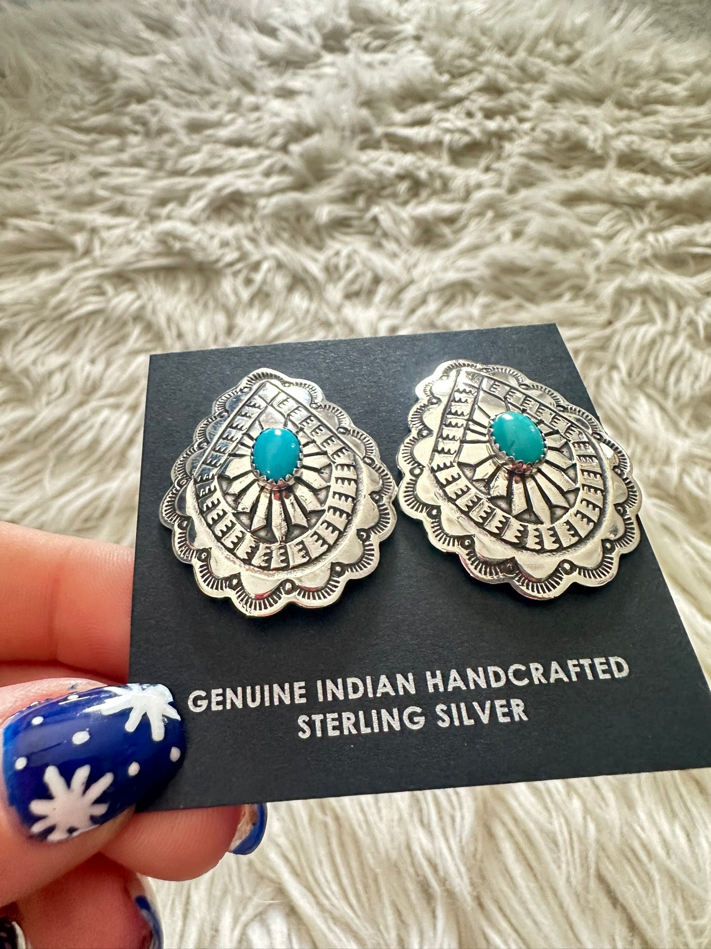 Silver Concho Navajo Southwest Natural Sleeping Beauty Turquoise Post Earrings 1273