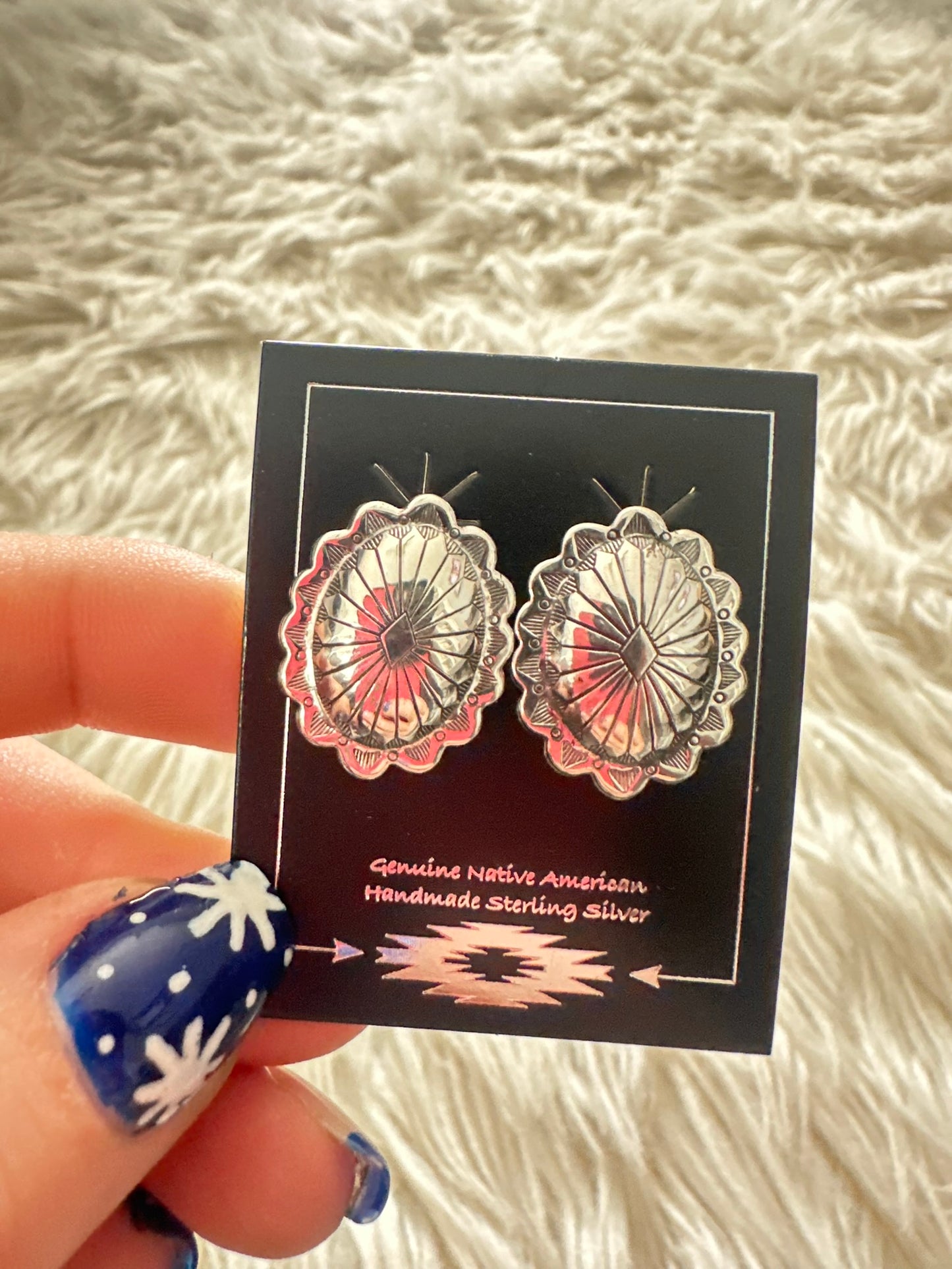 Hammered Silver Concho Earrings Navajo Post Studs 2281