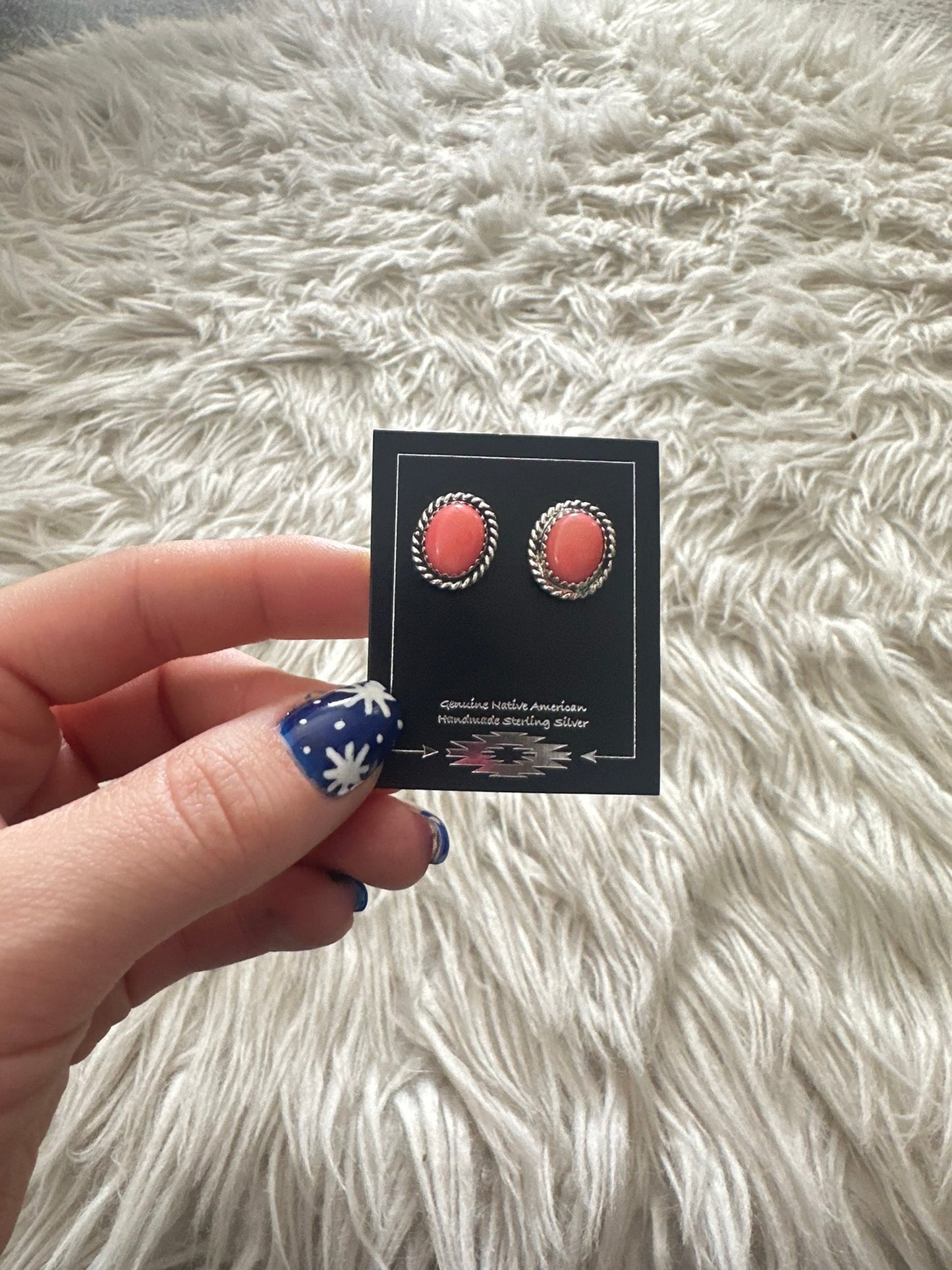 Pink Coral Navajo Post Earrings Sterling Twist Wire Studs 0570