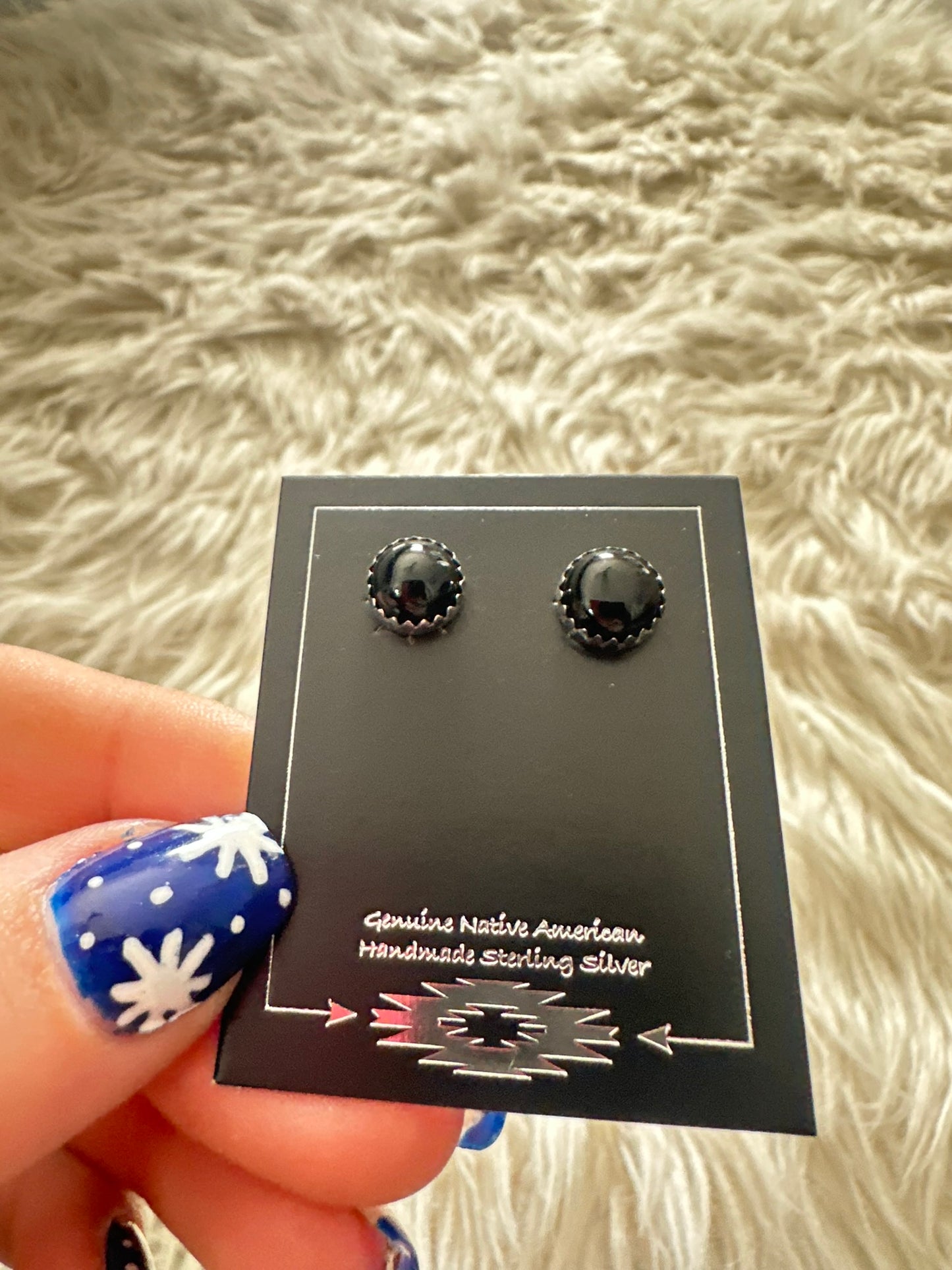 Genuine Black Onyx Silver Stud Earrings 8mm Wide Sterling 0210