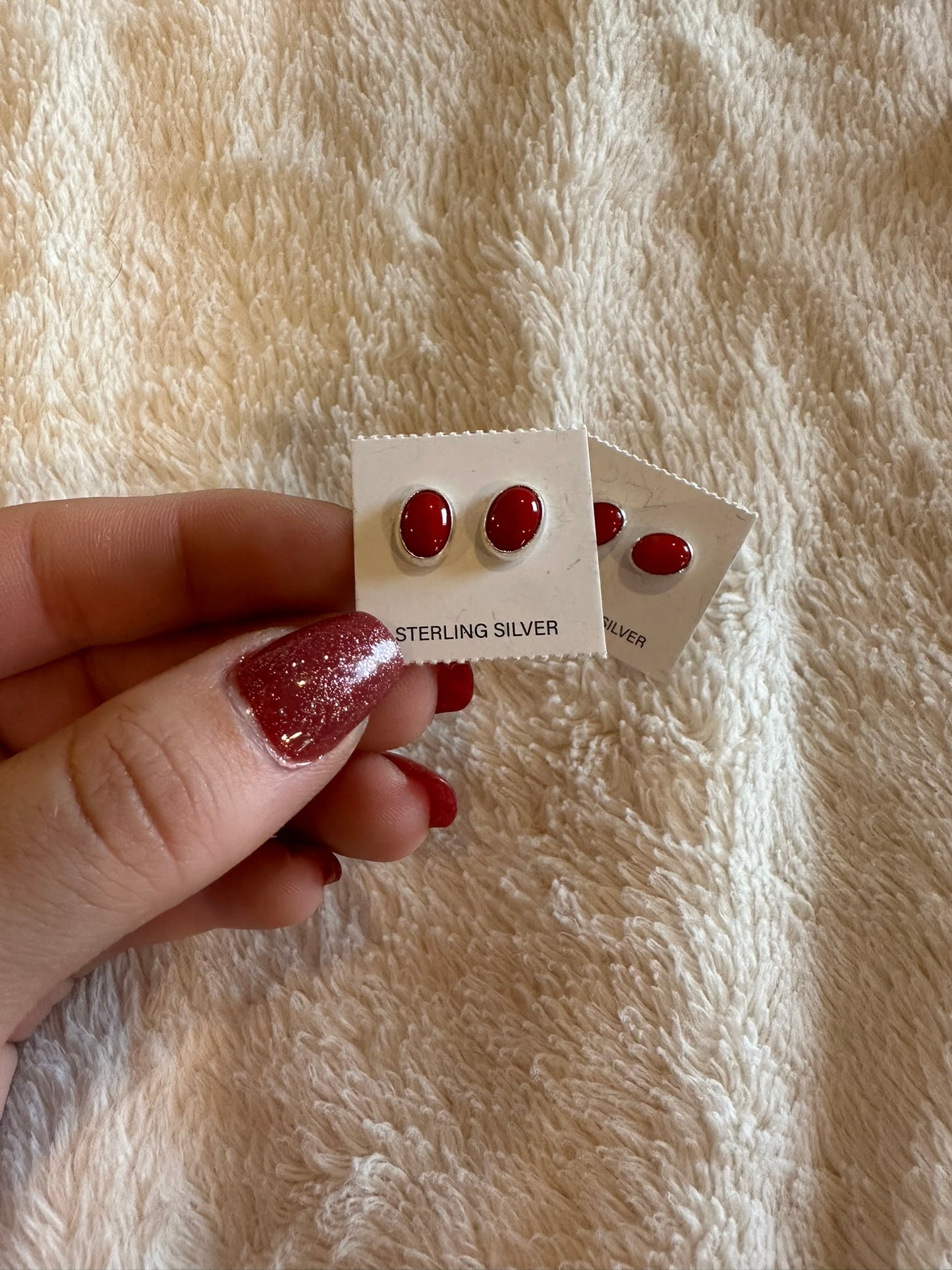 red coral mini stud earrings