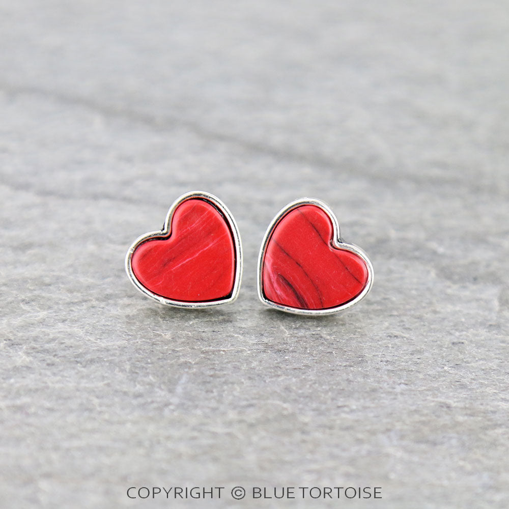 Heart Shape Agate Stone Stud Earrings