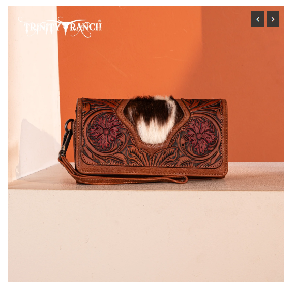 Trinity Ranch Floral Tooled and Hair-On Cowhide Collection Wallet