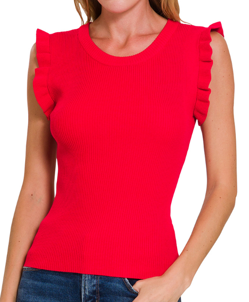 Viscose ruffle trim ribbed sweater vest