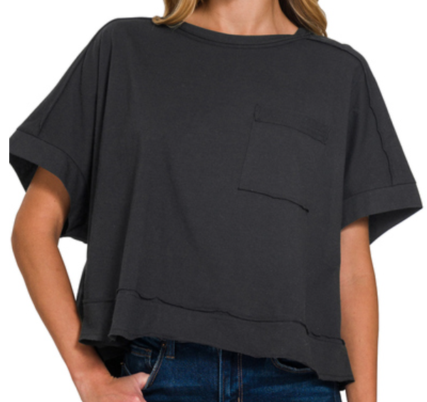 Exposed seam oversized crop box tee